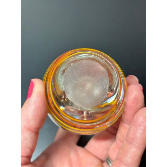 Vintage Hand Blown Art Glass Egg-Shaped Paper Weight Yellow Orange and Red Swirl - Picture 3 of 5